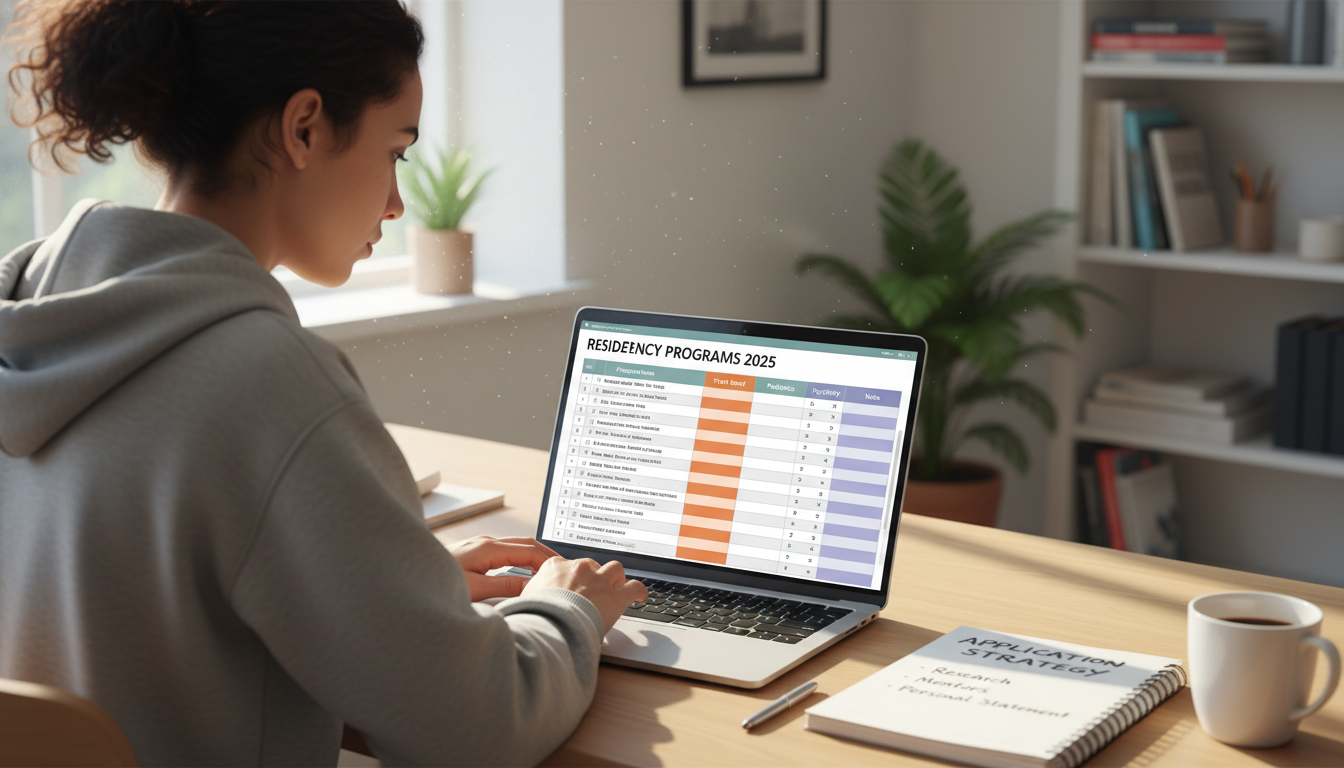 Residency applicant reviewing an application strategy spreadsheet - peds psych residency for Program Selection Strategy in Pe
