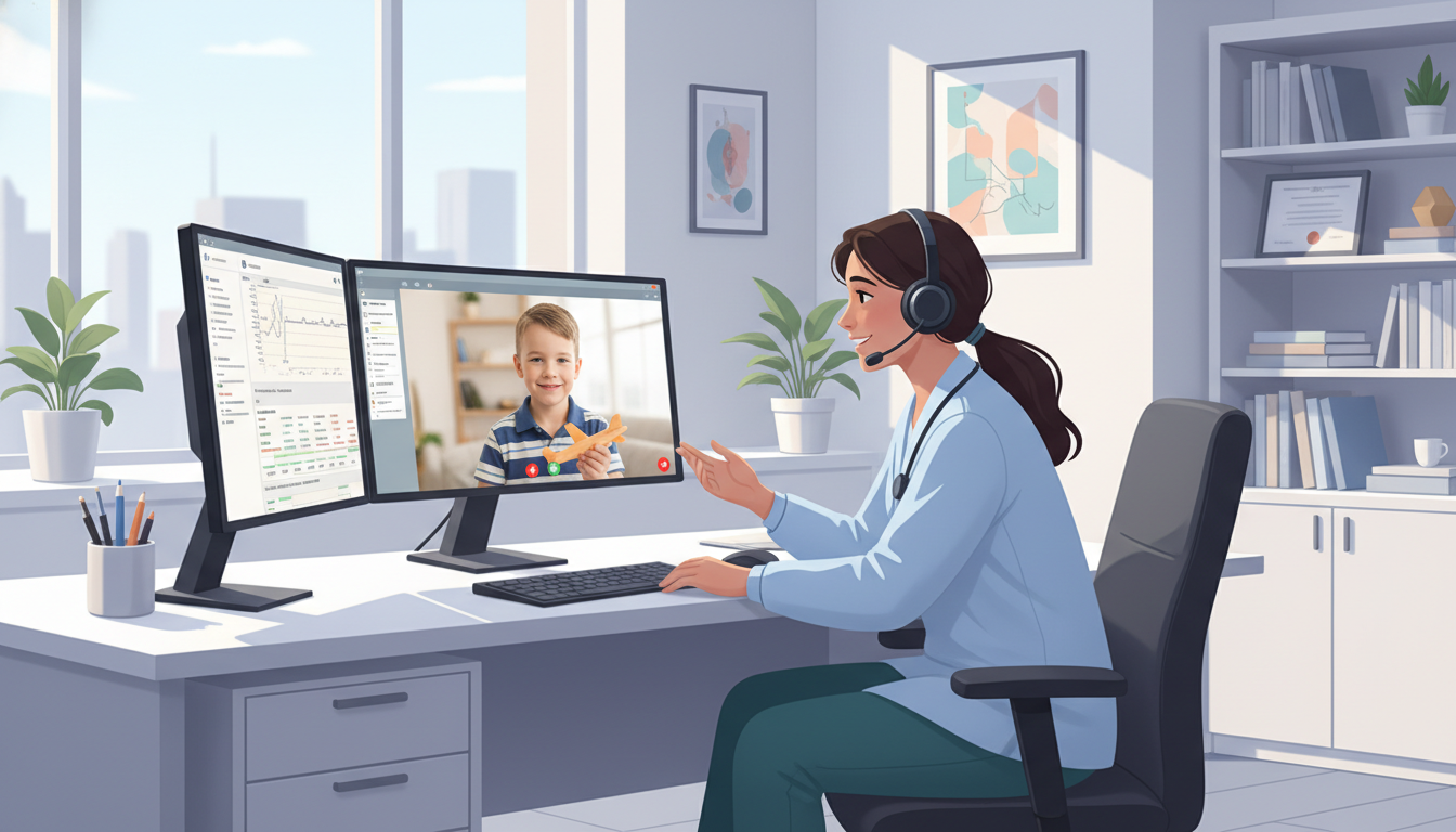 Resident Practicing Pediatric Telepsychiatry Resident Practicing Pediatric Telepsychiatry - peds psych residency for Telemedicine Career Opportunities in Pediatrics-Psych