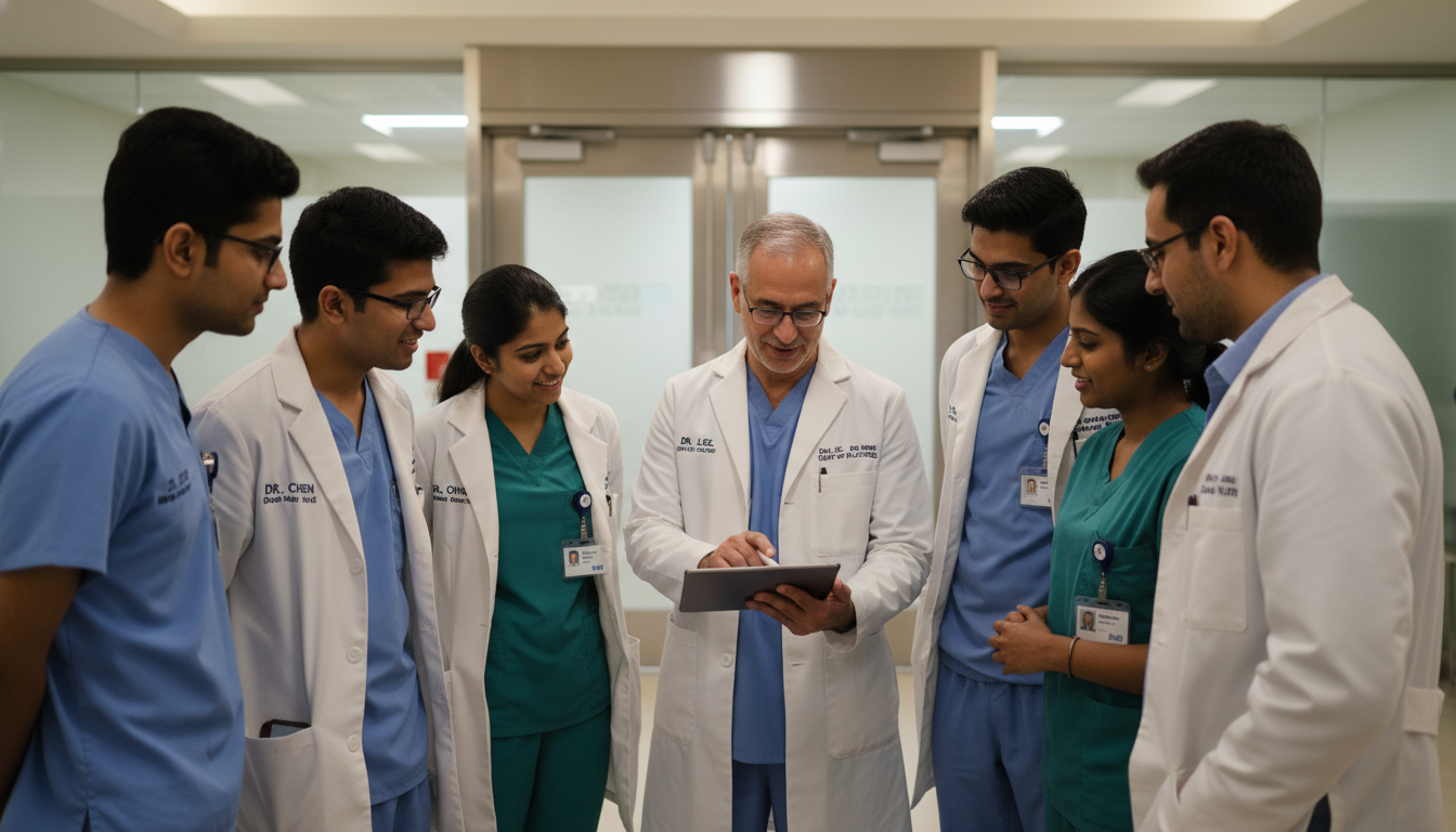 Team of plastic surgery residents and attendings discussing cases and wellness strategies Team of plastic surgery residents and attendings discussing cases and wellness strategies - plastic surgery residency for Res