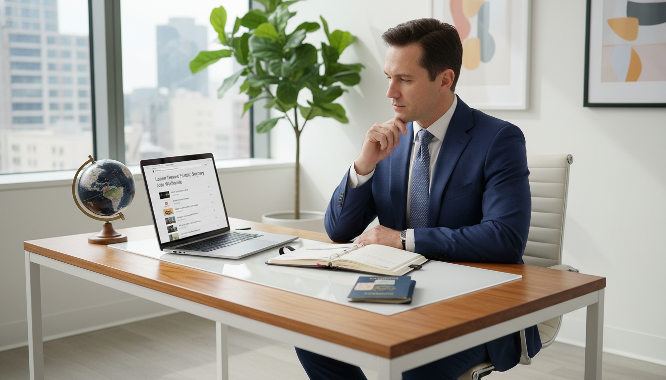 Plastic surgeon reviewing locum tenens opportunities on a laptop Plastic surgeon reviewing locum tenens opportunities on a laptop - plastic surgery residency for Locum Tenens Opportunities i