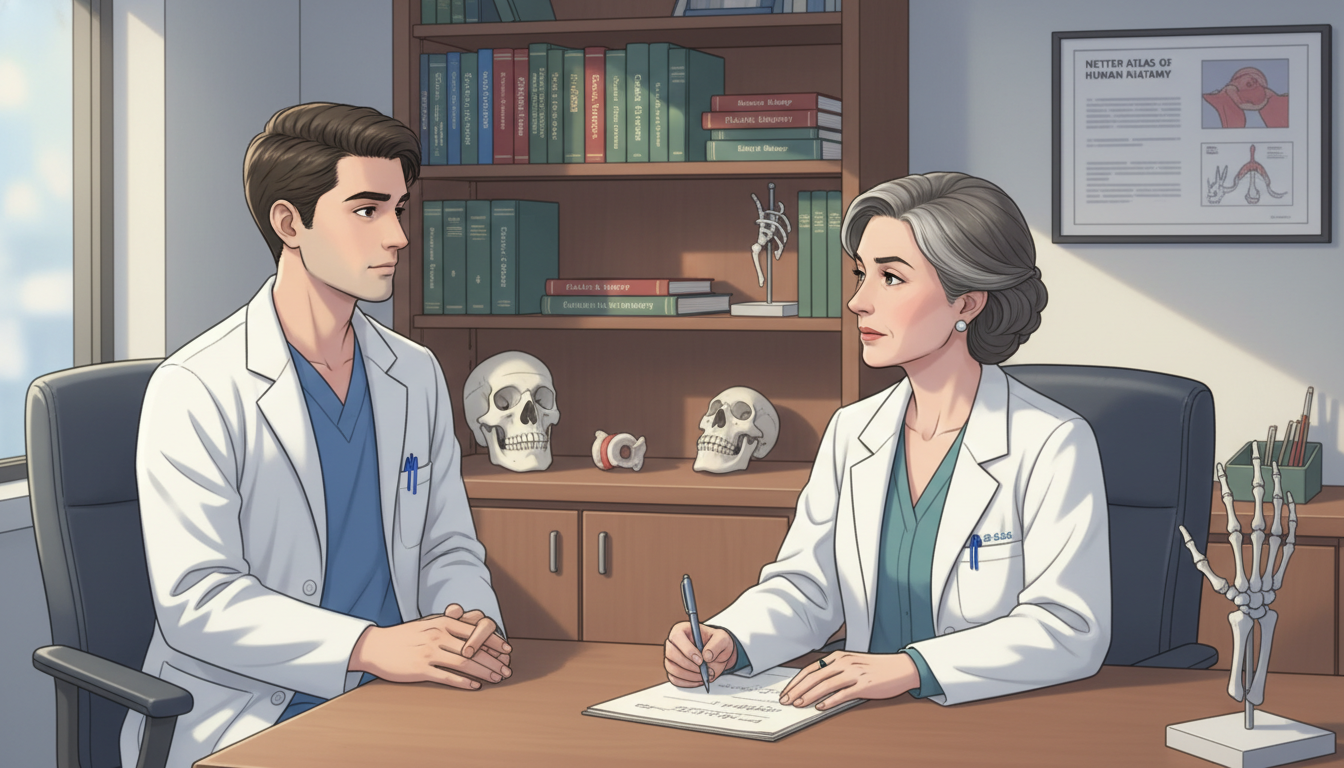 Plastic surgery resident talking privately with faculty mentor about program concerns Plastic surgery resident talking privately with faculty mentor about program concerns - plastic surgery residency for Identif