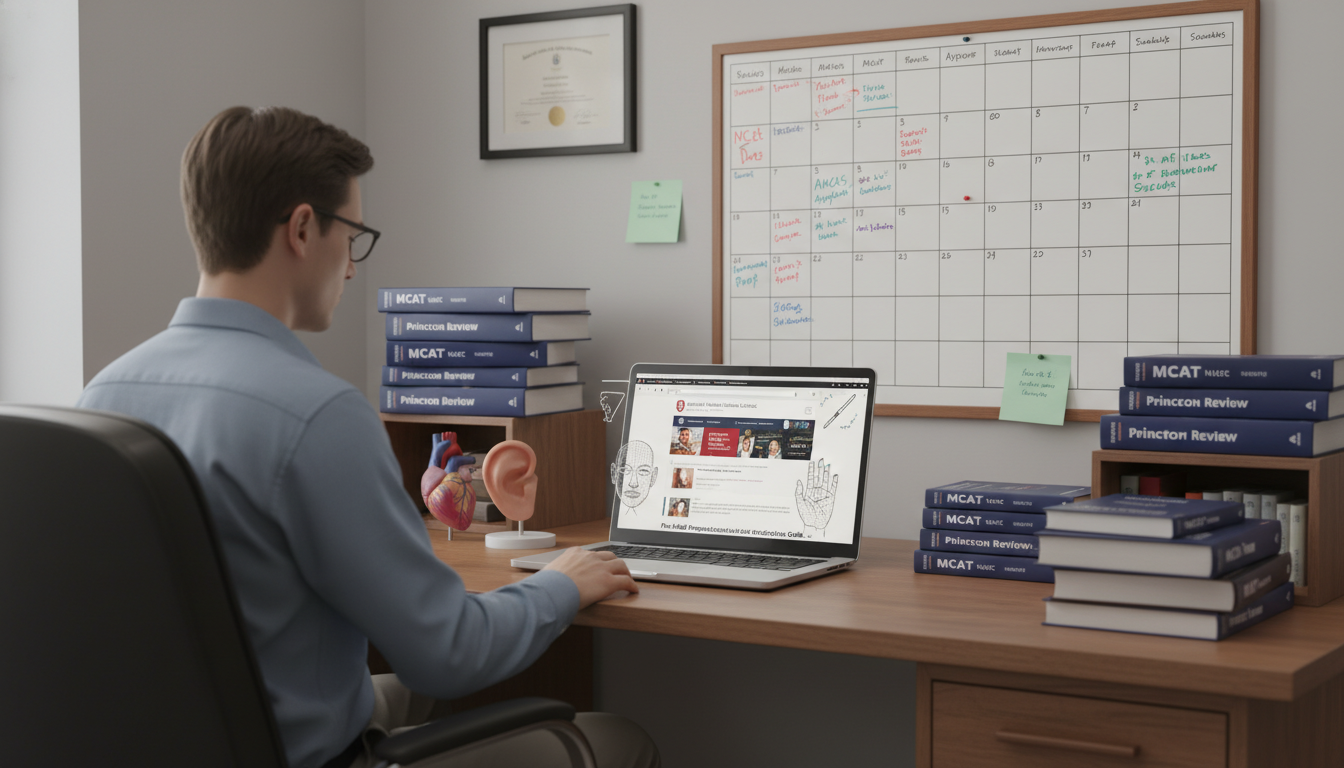 Pre-med student studying for the MCAT with medical school planning materials Pre-med student studying for the MCAT with medical school planning materials - plastic surgery residency for Pre-Med Preparat