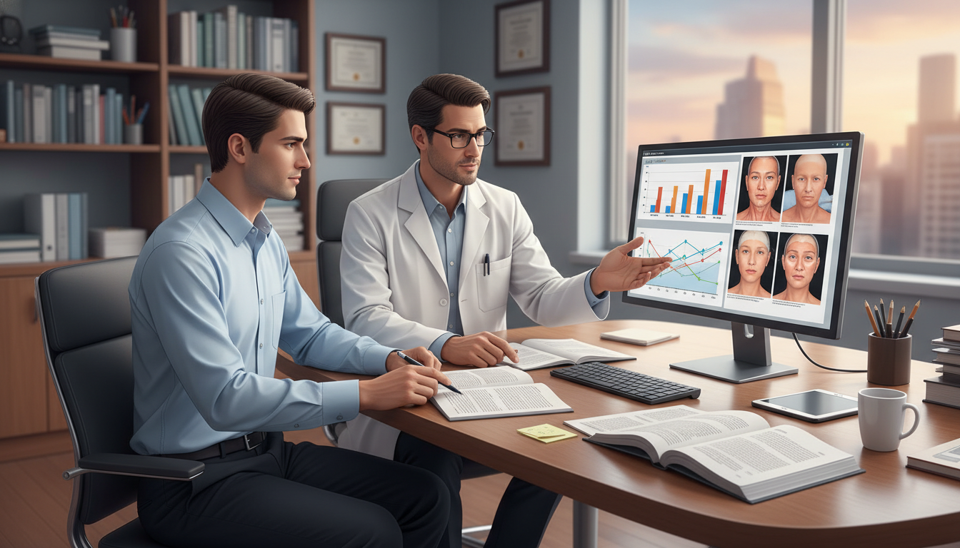 Medical student and plastic surgery mentor reviewing research data - plastic surgery residency for Research Profile Building