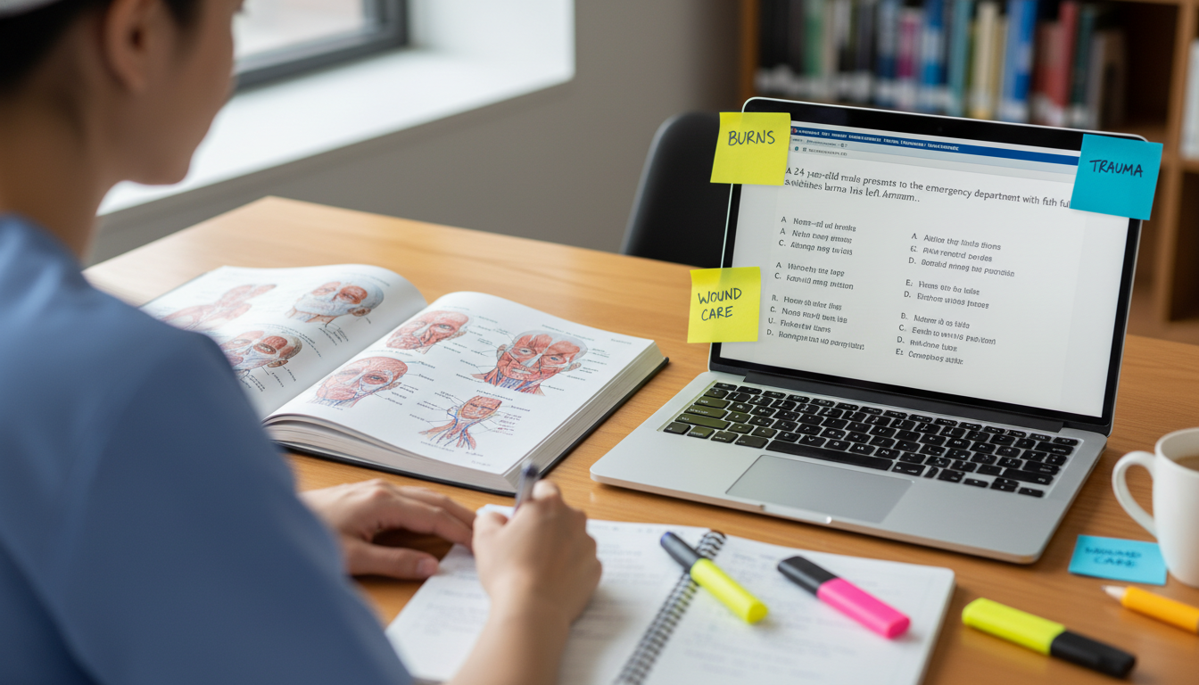 Medical student reviewing plastic surgery-related anatomy and Step 2 CK materials Medical student reviewing plastic surgery-related anatomy and Step 2 CK materials - plastic surgery residency for USMLE Step