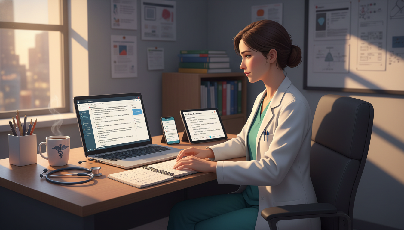 Resident using a question bank and digital resources for board exam preparation - preliminary medicine year for Board Exam St