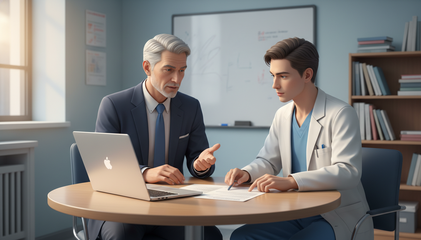 Resident discussing specialty options with a mentor in a hospital conference room Resident discussing specialty options with a mentor in a hospital conference room - preliminary medicine year for Choosing a
