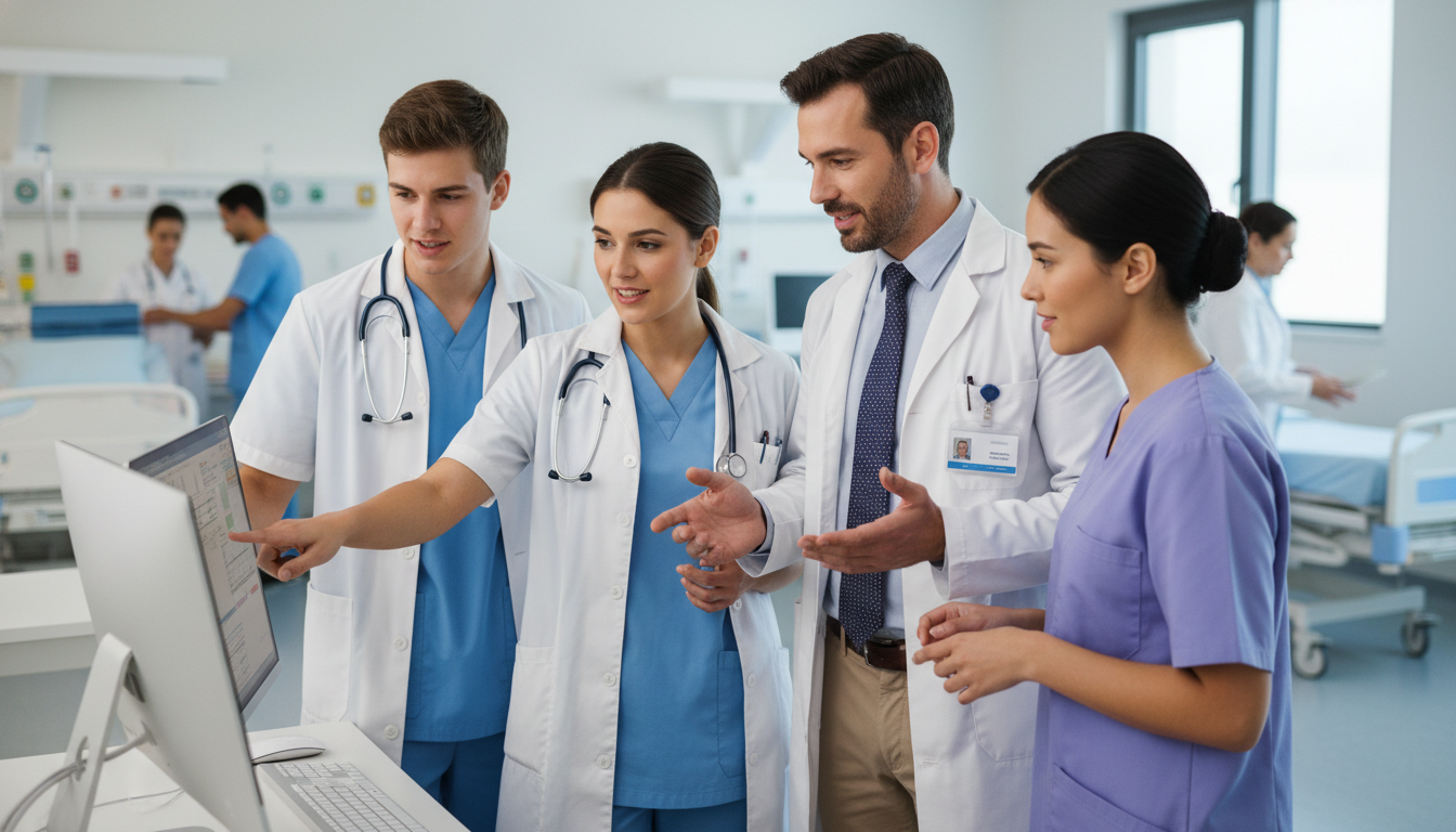 Medical team collaborating and discussing treatment plan Medical team collaborating and discussing treatment plan - preliminary medicine year for Excelling in Clinical Rotations in P