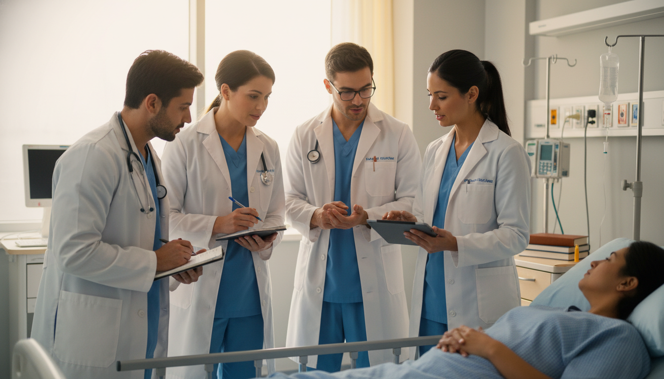 Preliminary medicine residents on ward rounds discussing patient care - preliminary medicine year for Common Interview Questi