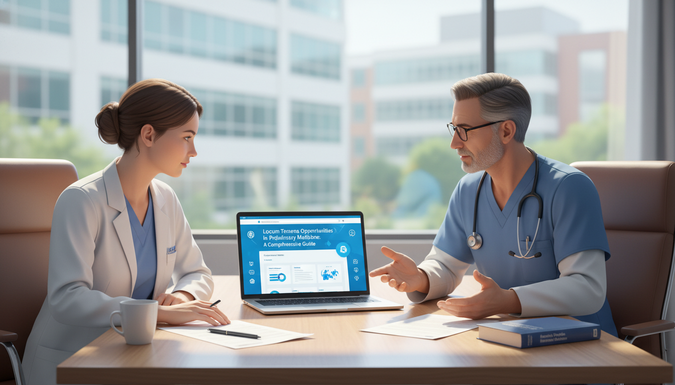 Preliminary medicine resident discussing future locum tenens options with mentor Preliminary medicine resident discussing future locum tenens options with mentor - preliminary medicine year for Locum Tenens