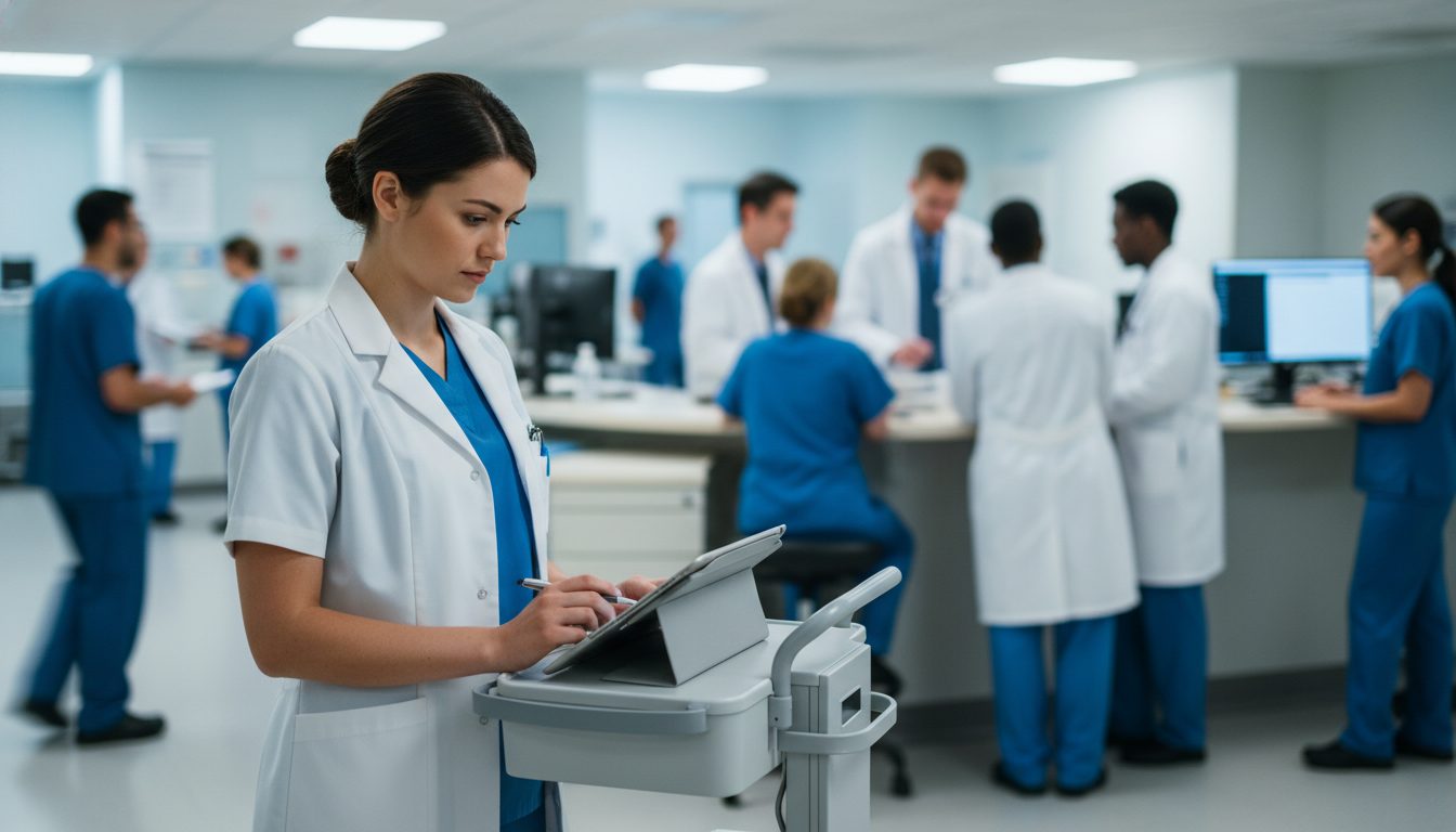 Medical student working hard on inpatient medicine rotation Medical student working hard on inpatient medicine rotation - preliminary medicine year for Letters of Recommendation in Prel