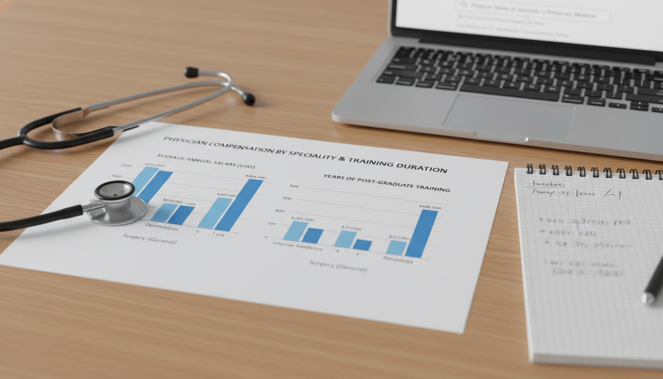 Chart comparing doctor salary by specialty and training length Chart comparing doctor salary by specialty and training length - preliminary medicine year for Physician Salary by Specialty