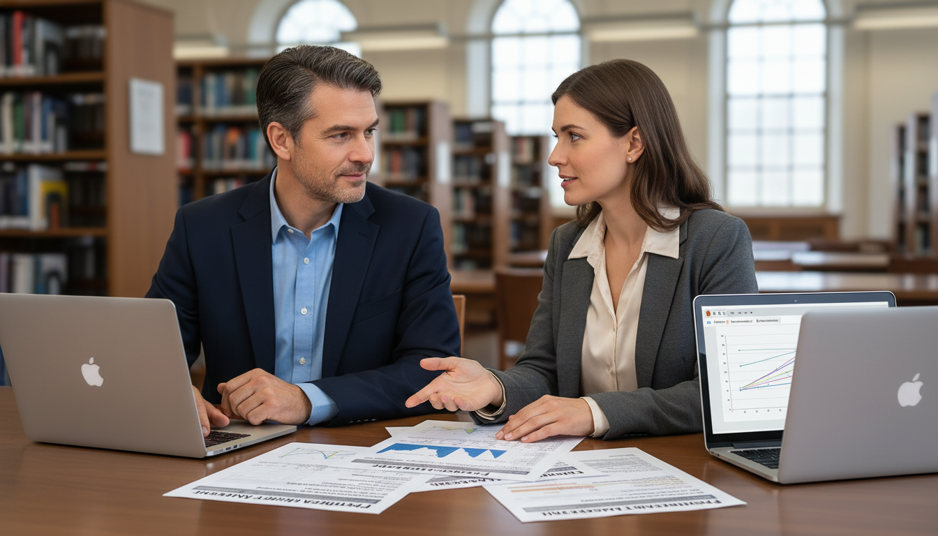 Two medical students comparing residency rank lists and discussing match strategy Two medical students comparing residency rank lists and discussing match strategy - preliminary medicine year for Pre-Match C