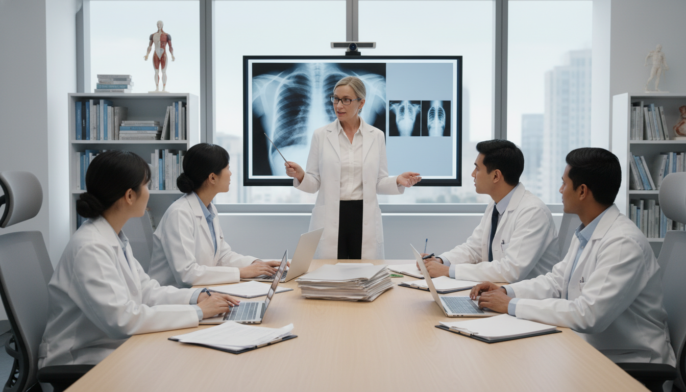 Medical students studying internal medicine cases together Medical students studying internal medicine cases together - preliminary medicine year for Pre-Med Preparation in Preliminary