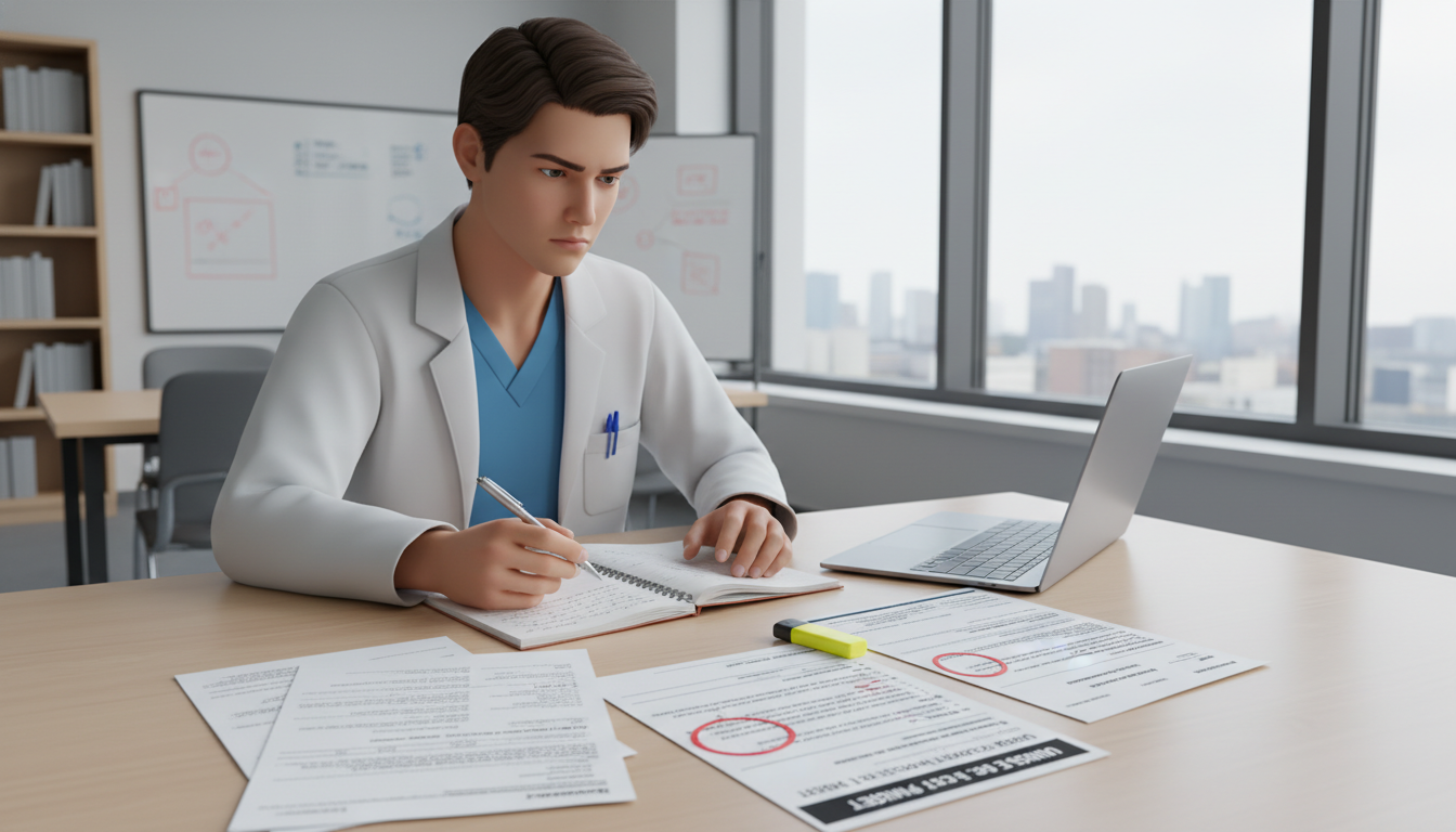 Medical student reviewing academic record to identify red flags Medical student reviewing academic record to identify red flags - preliminary medicine year for Addressing Red Flags in Preli