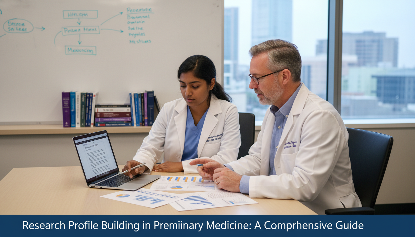 Resident and faculty mentor discussing a research project in a hospital conference room Resident and faculty mentor discussing a research project in a hospital conference room - preliminary medicine year for Resea