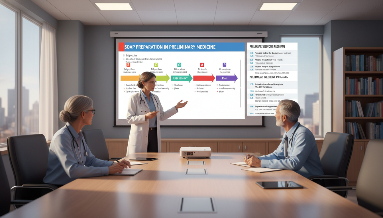 Medical students and faculty discussing SOAP strategy for preliminary medicine - preliminary medicine year for SOAP Preparati