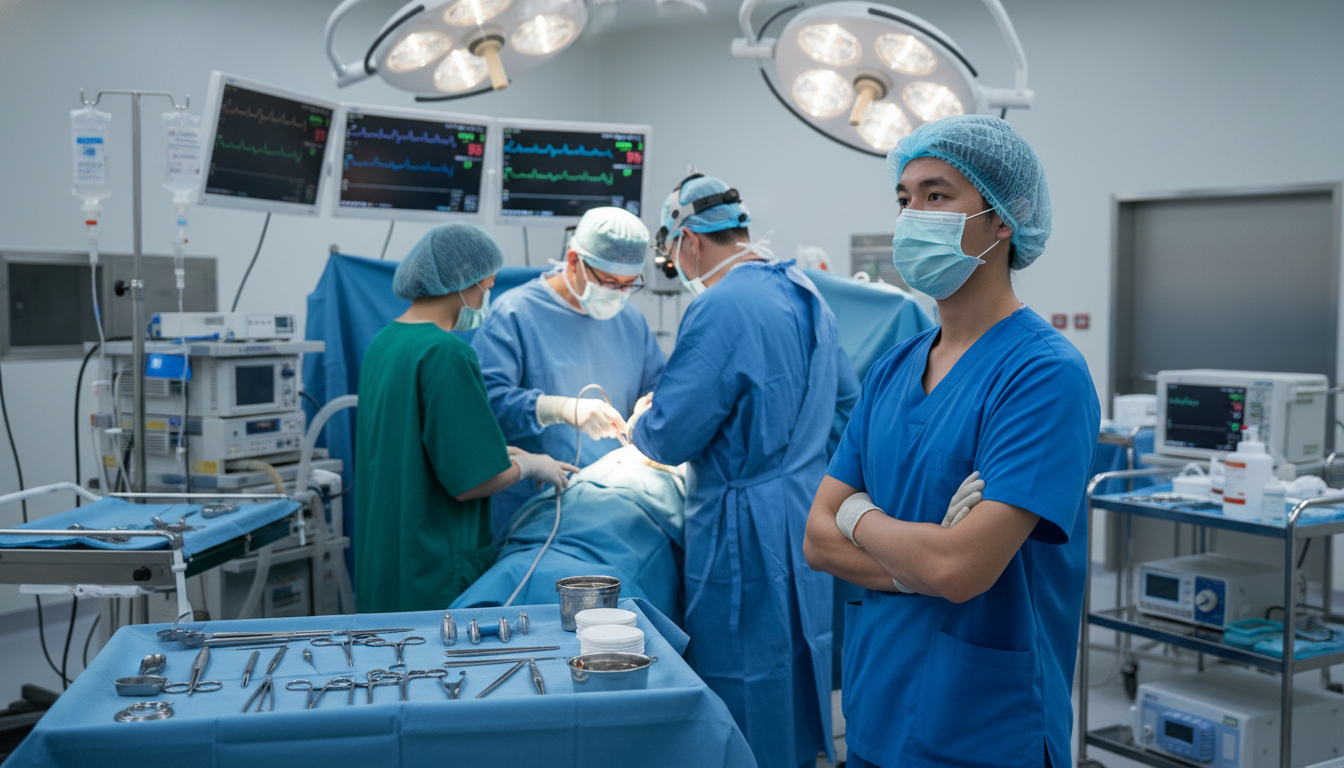Surgical resident observing different specialties in the operating room Surgical resident observing different specialties in the operating room - preliminary surgery year for Choosing a Medical Spe