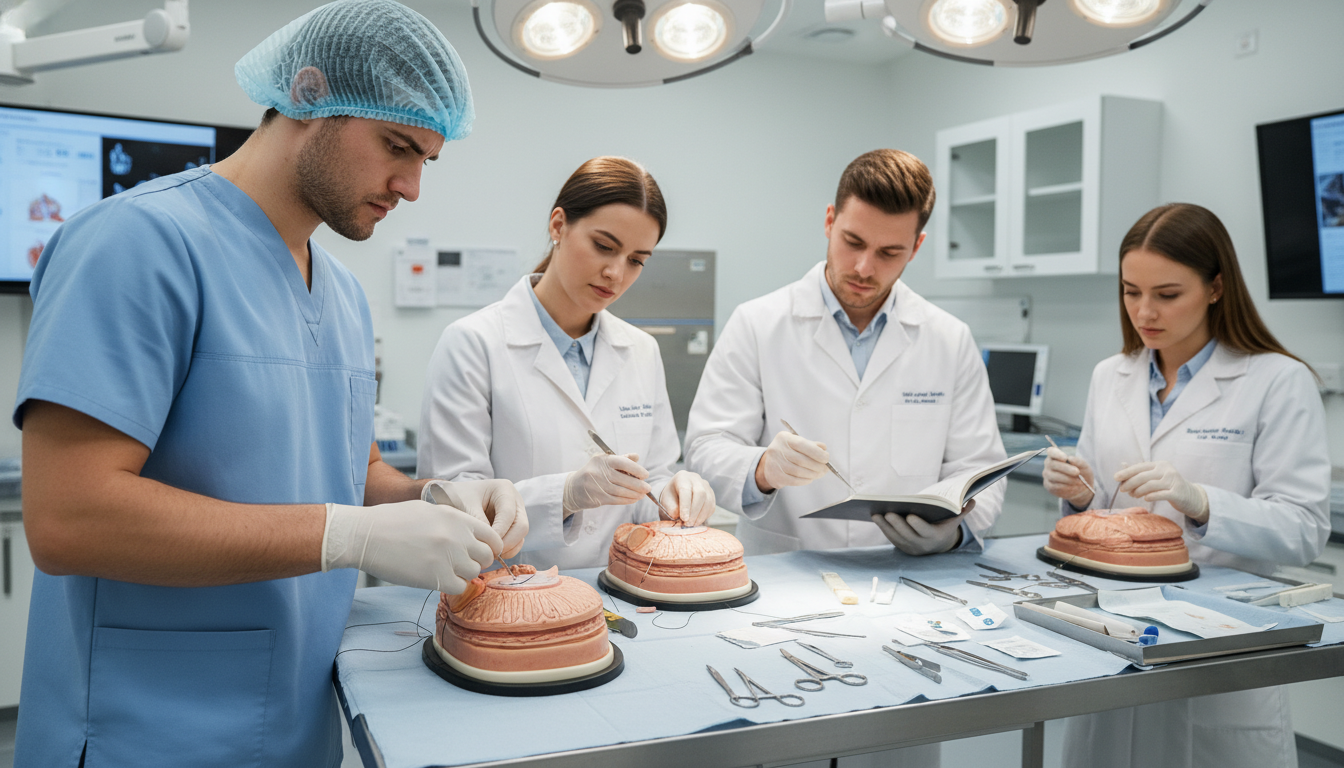 Surgical resident mentoring medical students in skills lab Surgical resident mentoring medical students in skills lab - preliminary surgery year for CV Building in Preliminary Surgery: