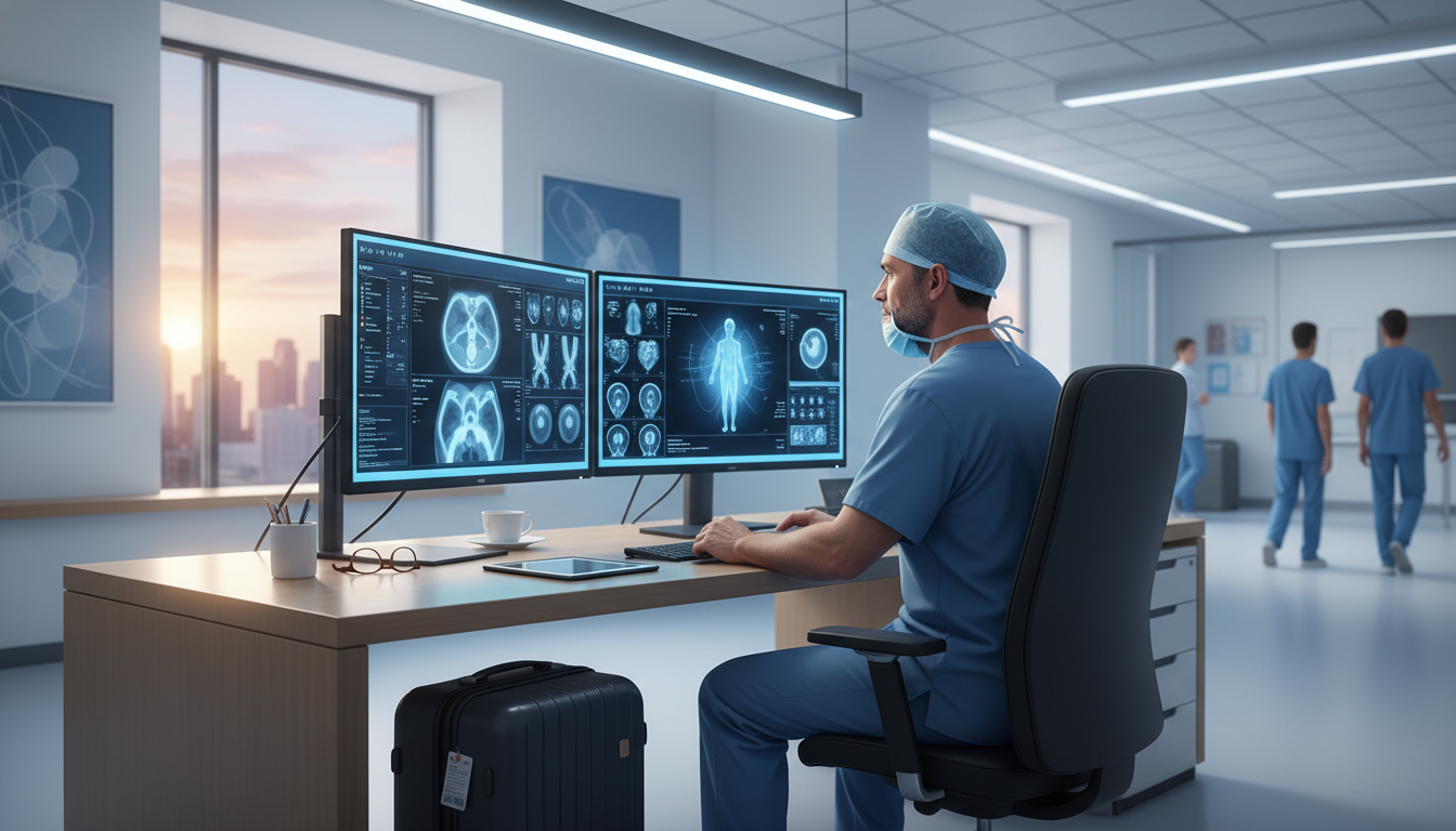 Travel physician surgeon reviewing cases in a temporary hospital assignment - preliminary surgery year for Locum Tenens Oppor