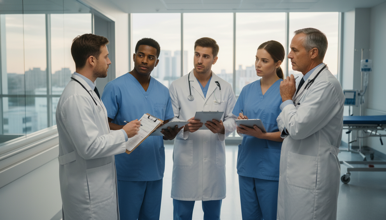 Medical student presenting to surgical team on morning rounds - preliminary surgery year for Letters of Recommendation in Pre