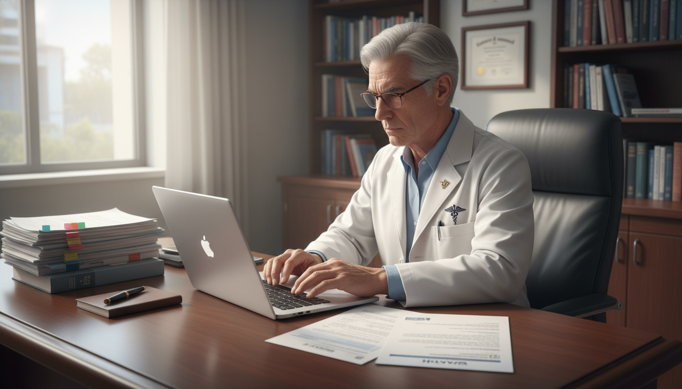 Surgical faculty writing a letter of recommendation on a laptop - preliminary surgery year for Letters of Recommendation in P