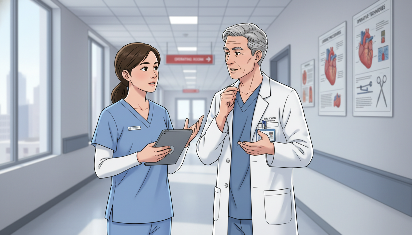 Preliminary surgery resident speaking with attending surgeon in hallway Preliminary surgery resident speaking with attending surgeon in hallway - preliminary surgery year for Networking in Medicine