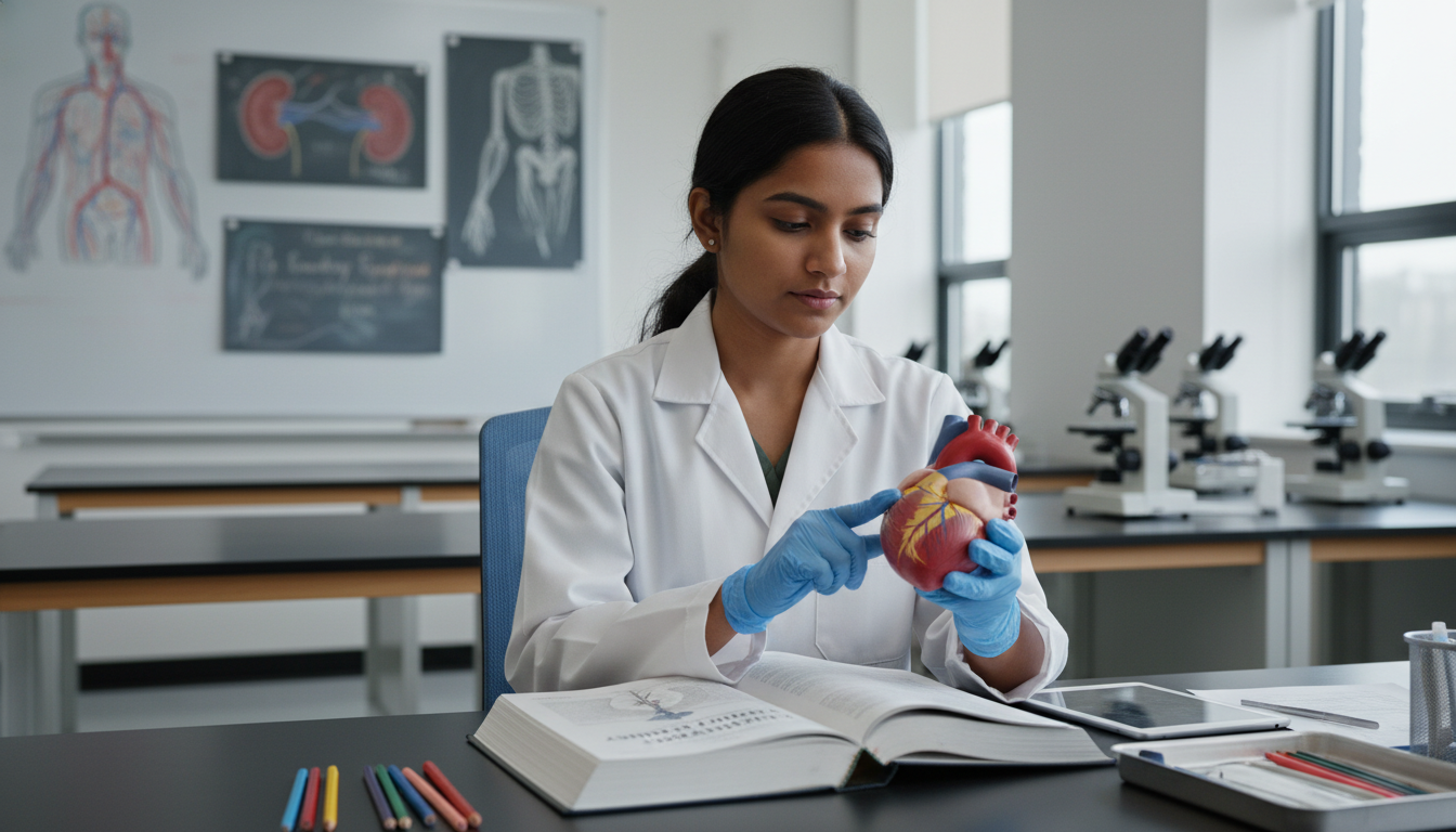 Pre-med student in anatomy lab preparing for surgical career - preliminary surgery year for Pre-Med Preparation in Preliminar
