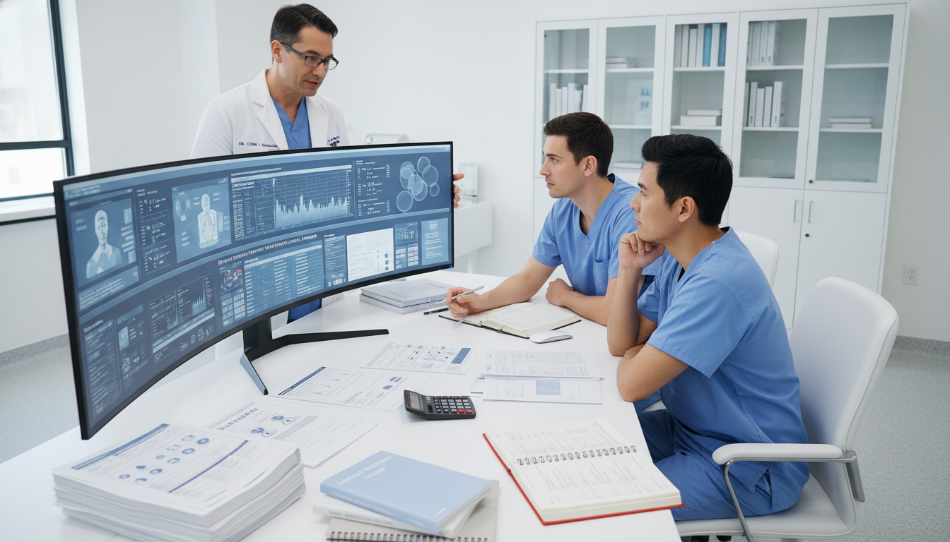 Surgical residents collaborating on clinical research project Surgical residents collaborating on clinical research project - preliminary surgery year for Research During Residency in Pre