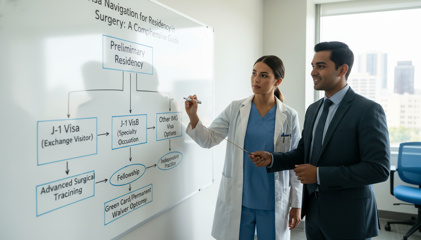 Flowchart of visa options for preliminary surgery residency - preliminary surgery year for Visa Navigation for Residency in P