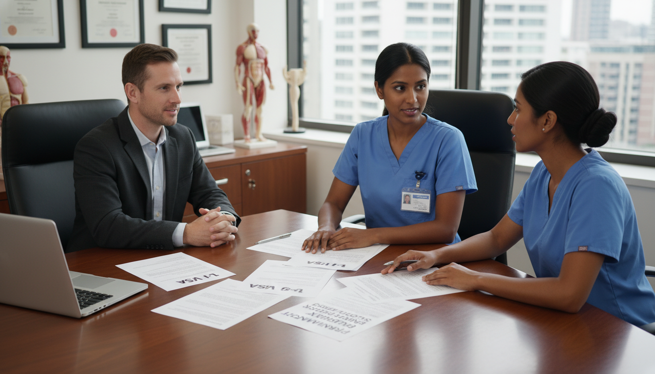 Surgical resident IMG meeting with immigration and GME advisors about residency visa options - preliminary surgery year for V