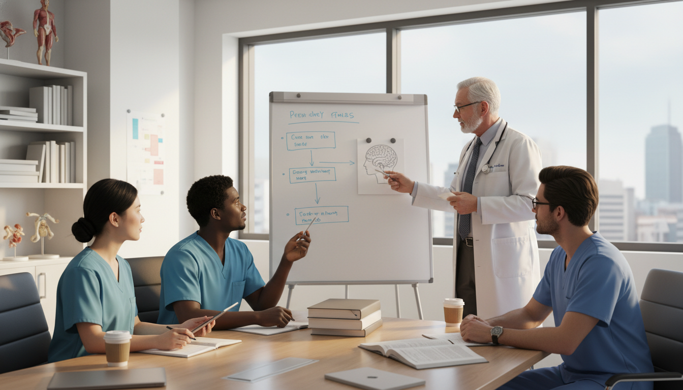 Group of psychiatry residents in a teaching conference - psychiatry residency for Choosing a Medical Specialty in Psychiatry: