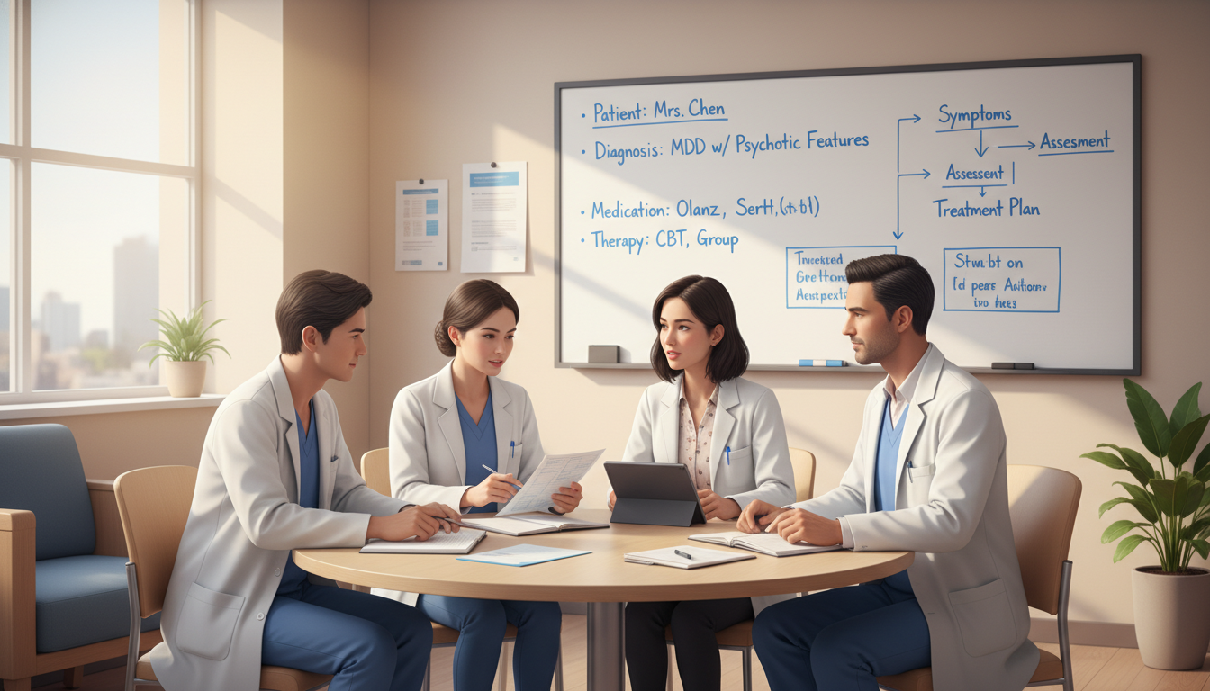 Psychiatry team pre-rounding and discussing patient care Psychiatry team pre-rounding and discussing patient care - psychiatry residency for Excelling in Clinical Rotations in Psychi