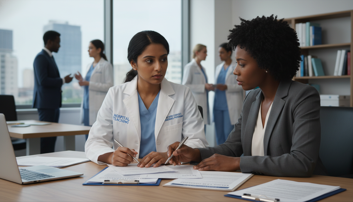 International psychiatry resident discussing H-1B sponsorship with program coordinator International psychiatry resident discussing H-1B sponsorship with program coordinator - psychiatry residency for H-1B Sponso