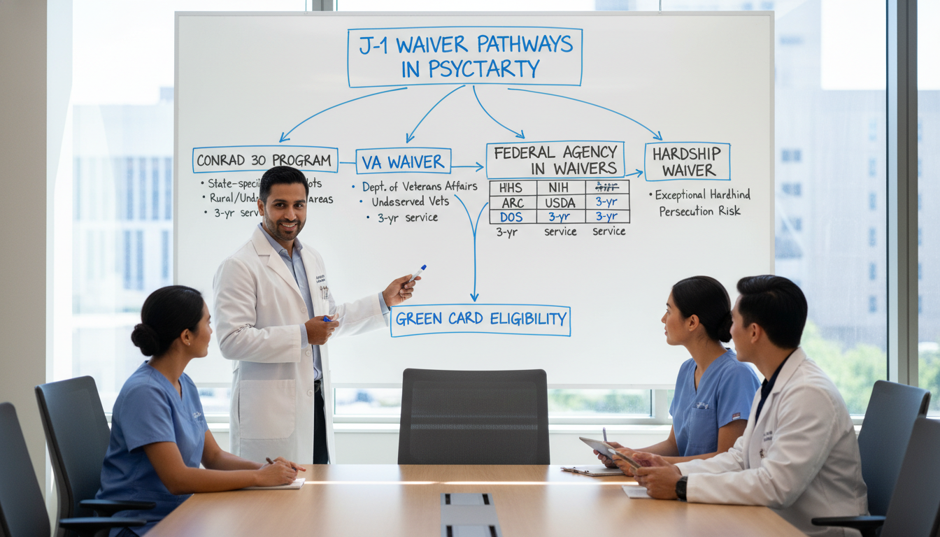 Flowchart of J-1 waiver pathways for psychiatry residents Flowchart of J-1 waiver pathways for psychiatry residents - psychiatry residency for J-1 Waiver Strategies in Psychiatry: A C