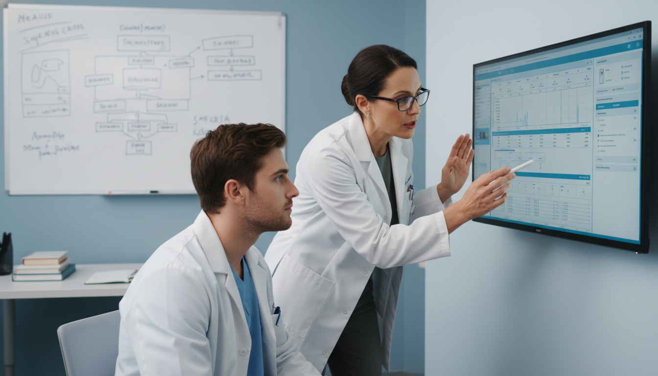 Psychiatrist and medical student reviewing patient notes together Psychiatrist and medical student reviewing patient notes together - psychiatry residency for Medical Shadowing Experience in