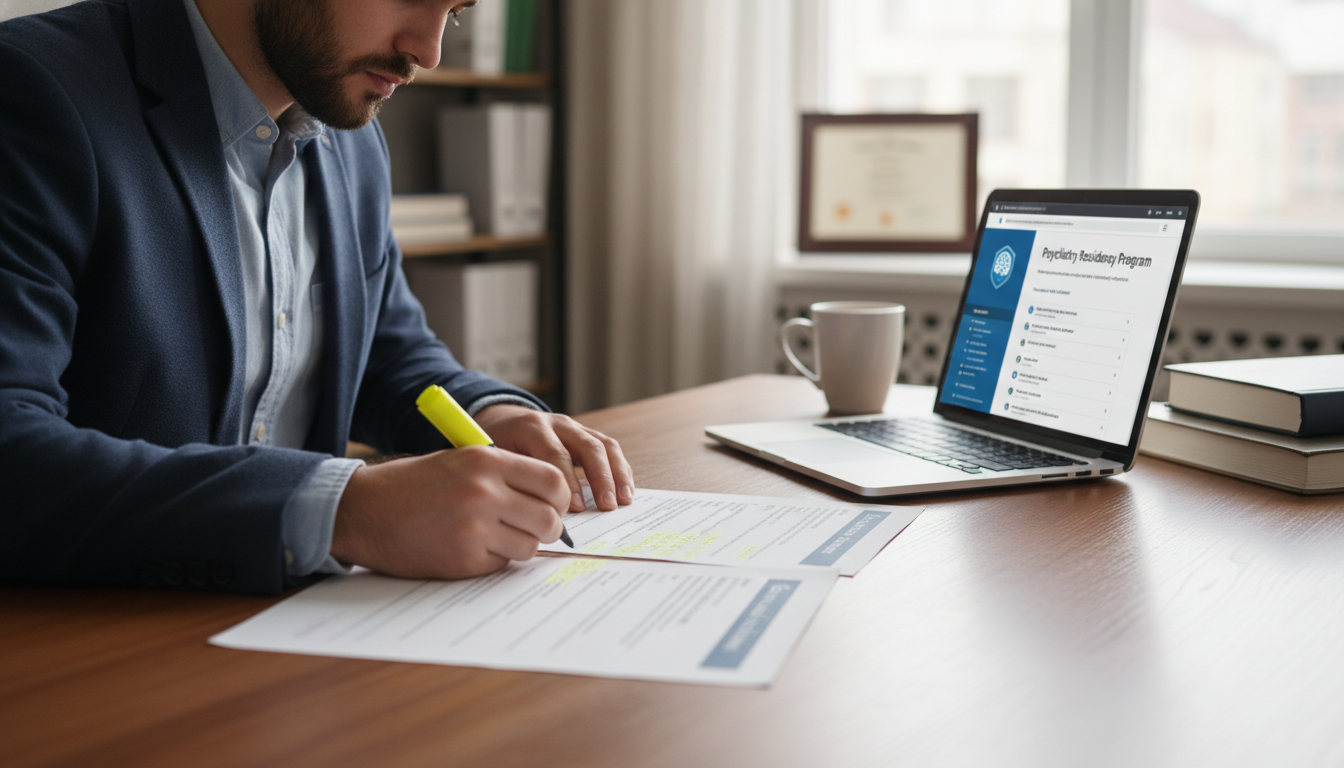 Medical student reviewing psychiatry residency application - psychiatry residency for Pre-Interview Preparation in Psychiatry