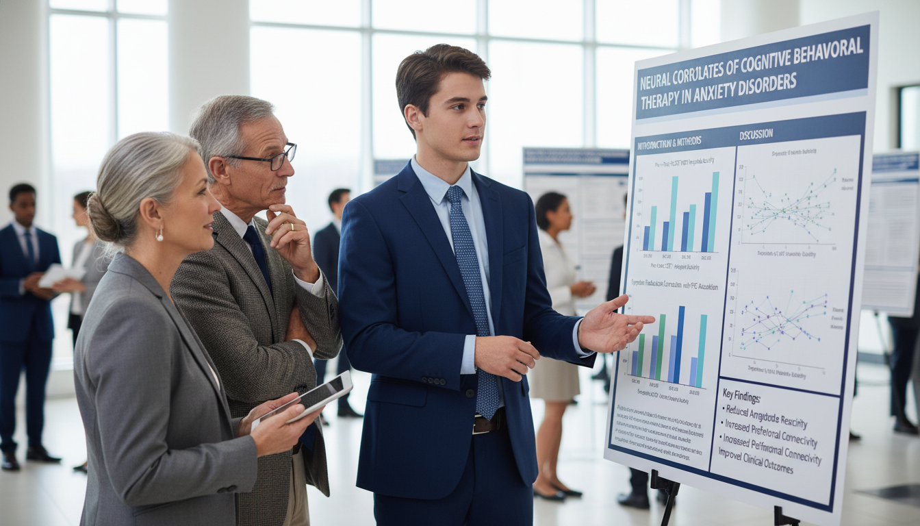 Medical student presenting a psychiatry research poster at a conference Medical student presenting a psychiatry research poster at a conference - psychiatry residency for Research Profile Building