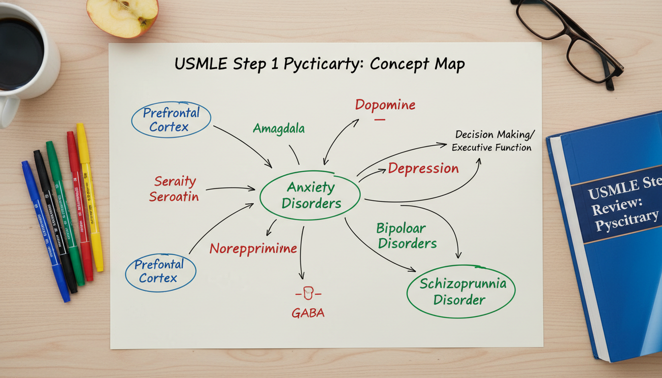Concept map of neuroanatomy and psychiatry for USMLE Step 1 Concept map of neuroanatomy and psychiatry for USMLE Step 1 - psychiatry residency for USMLE Step 1 Preparation in Psychiatry