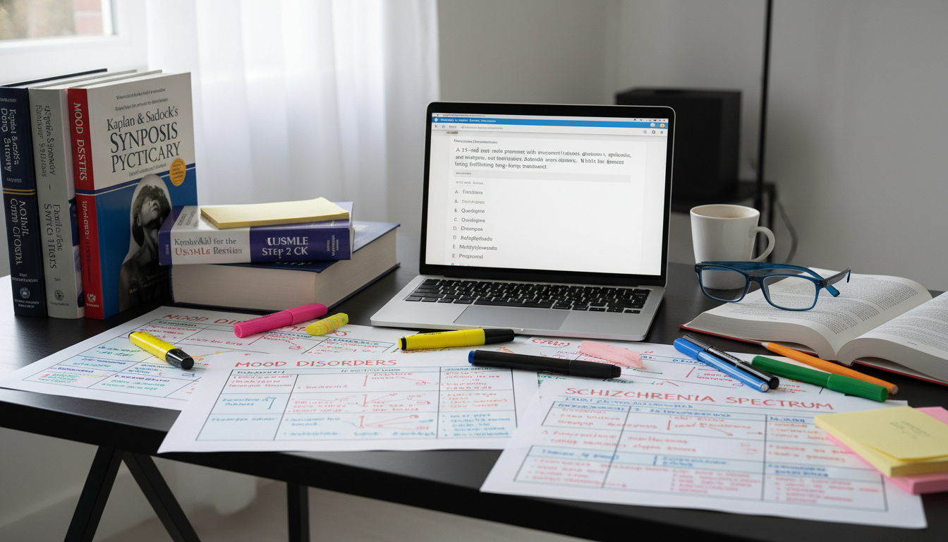 High-yield psychiatry topics mapped out on study notes High-yield psychiatry topics mapped out on study notes - psychiatry residency for USMLE Step 2 CK Preparation in Psychiatry: