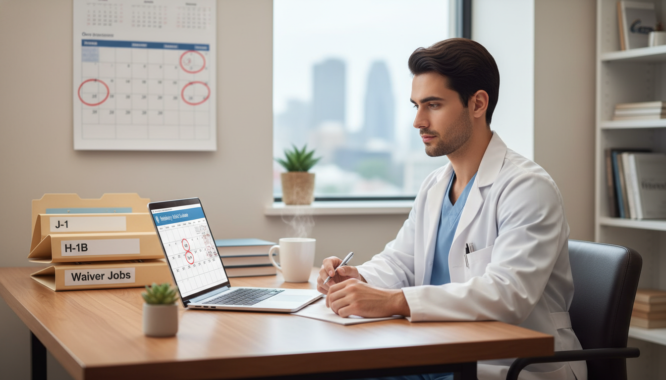 Psychiatry resident reviewing visa documents and match strategy timeline Psychiatry resident reviewing visa documents and match strategy timeline - psychiatry residency for Visa Navigation for Resid