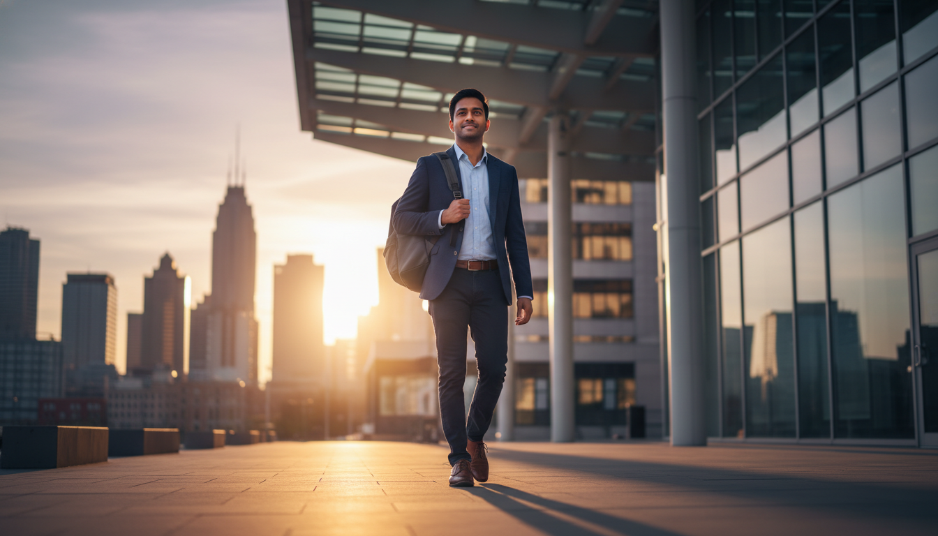 Psychiatry resident walking outside hospital after shift enjoying work life balance Psychiatry resident walking outside hospital after shift enjoying work life balance - psychiatry residency for Managing Resid