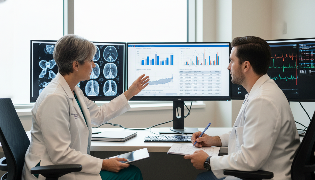 Resident and Mentor Reviewing Pulmonary Research Data - pulm crit fellowship for Research During Residency in Pulmonary & Cri