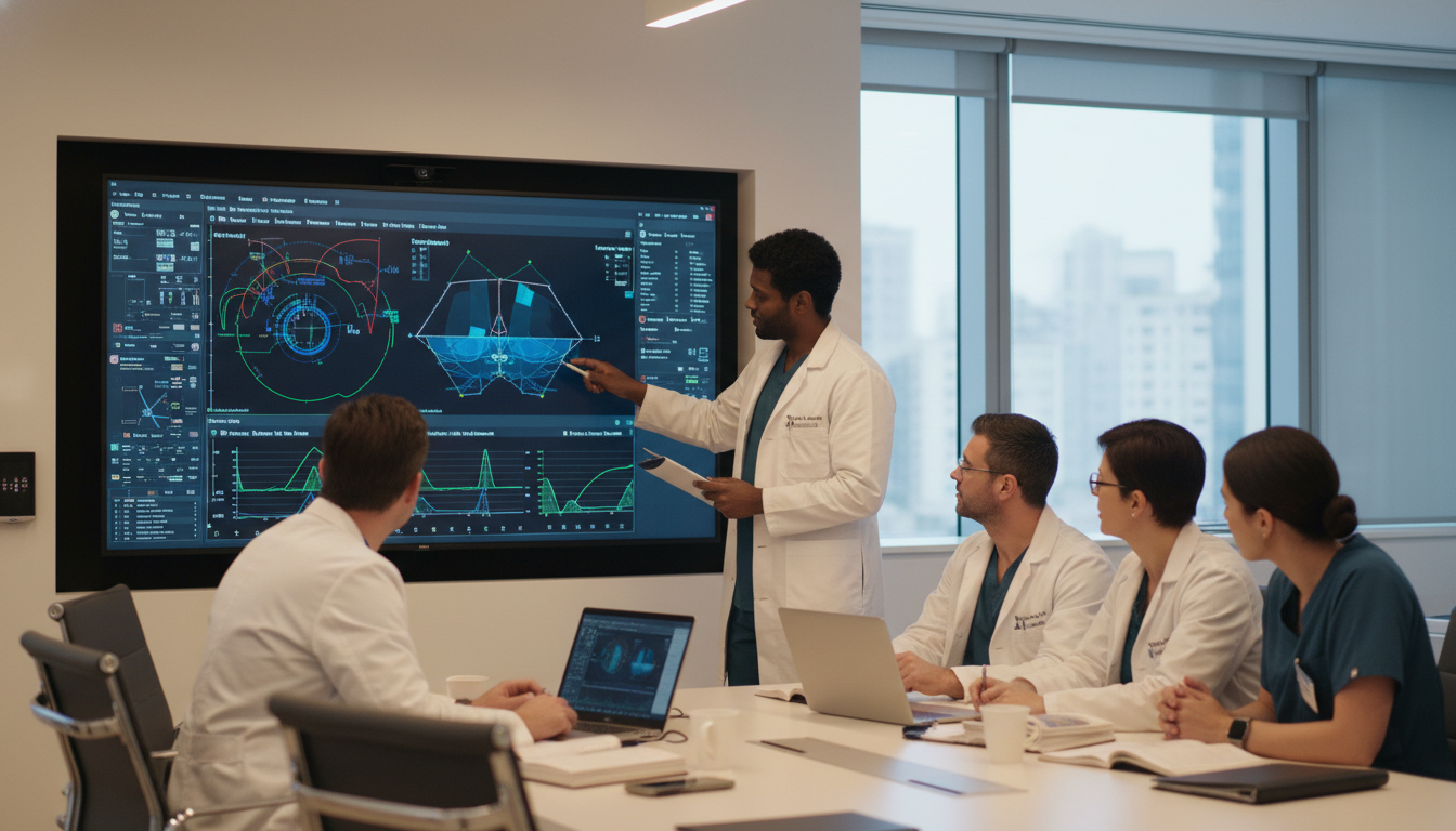 Radiation oncology team reviewing treatment plan in academic setting Radiation oncology team reviewing treatment plan in academic setting - radiation oncology residency for Academic vs Private P