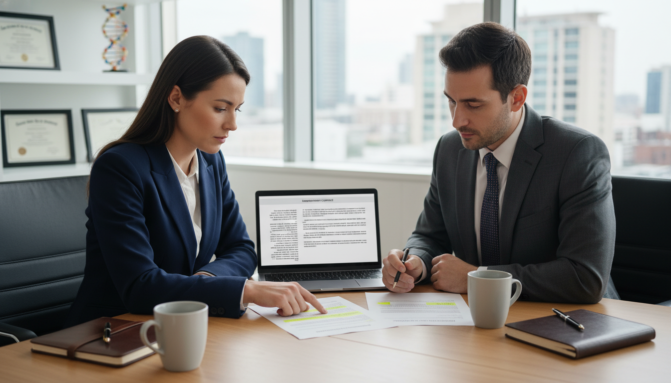 Attorney and radiation oncologist reviewing contract together Attorney and radiation oncologist reviewing contract together - radiation oncology residency for Physician Contract Negotiati