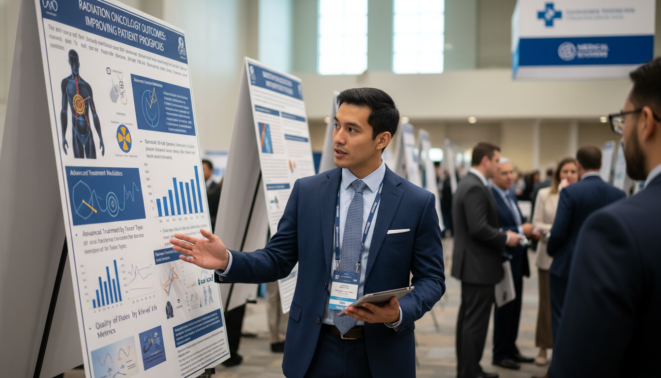 Medical student presenting radiation oncology research poster Medical student presenting radiation oncology research poster - radiation oncology residency for CV Building in Radiation Onc