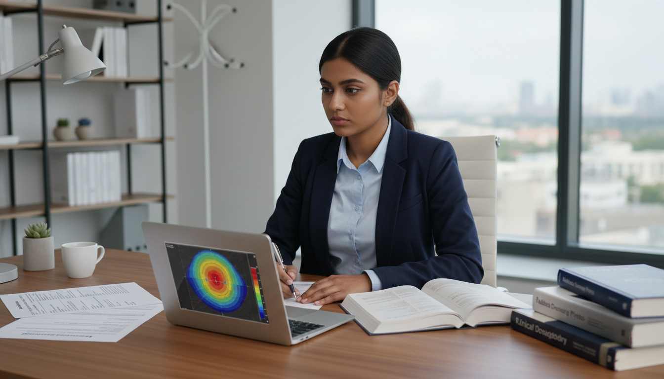 Medical resident reviewing visa documents while studying Medical resident reviewing visa documents while studying - radiation oncology residency for H-1B Sponsorship Programs in Radi