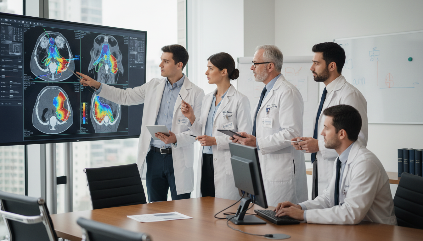 Radiation oncology team in conference reviewing treatment plans - radiation oncology residency for Low Step Score Strategies