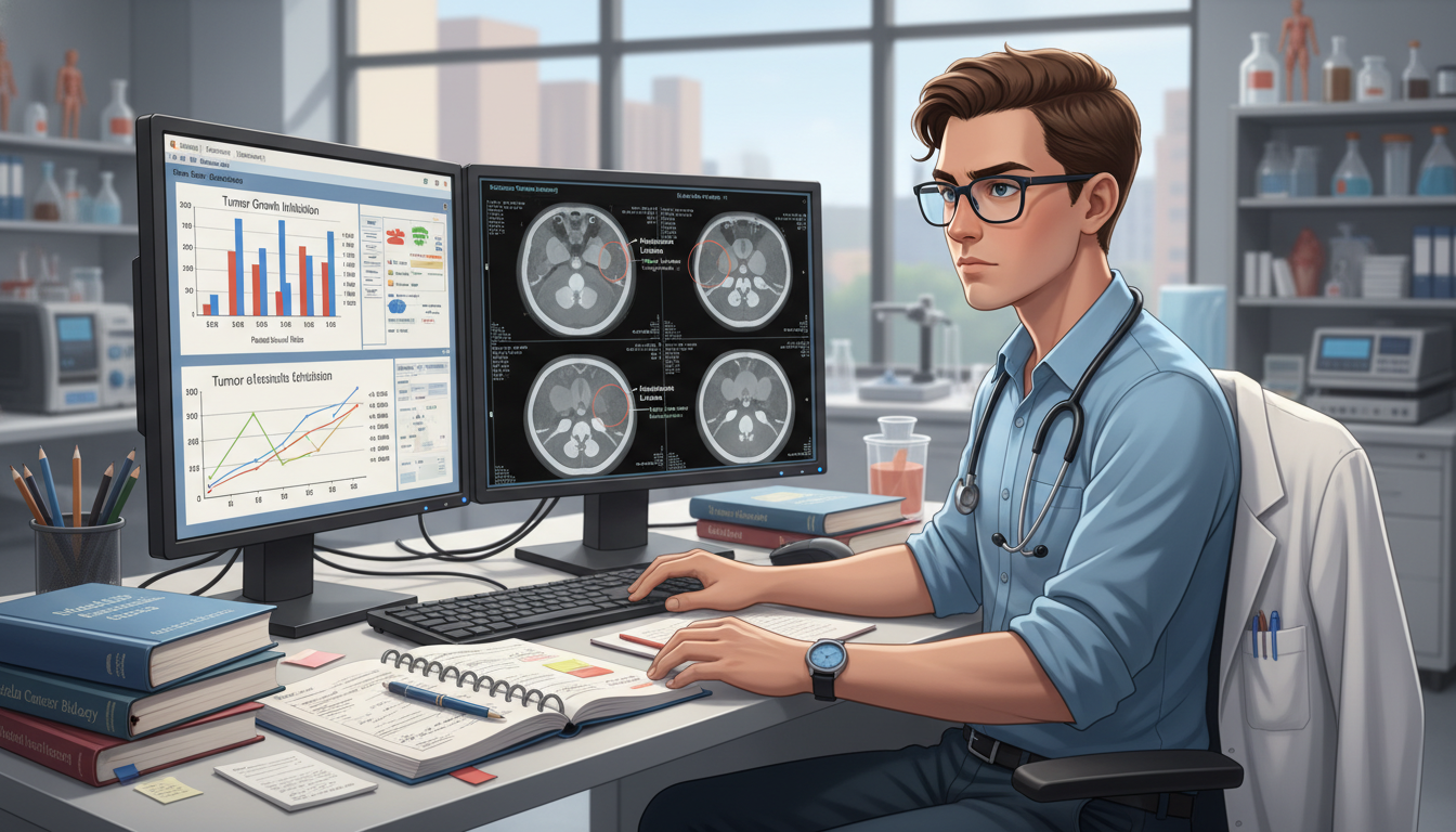 Premed student working on oncology research data analysis Premed student working on oncology research data analysis - radiation oncology residency for Pre-Med Preparation in Radiation