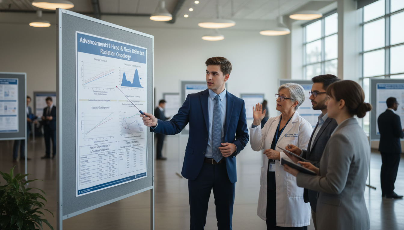 Medical student presenting radiation oncology research poster at a national conference - radiation oncology residency for Res