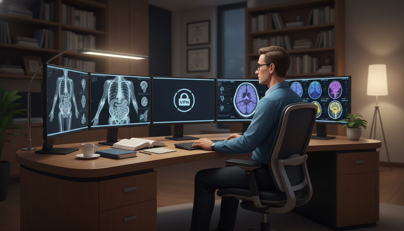 Radiologist working remotely in home reading room - radiology residency for Locum Tenens Opportunities in Diagnostic Radiolog